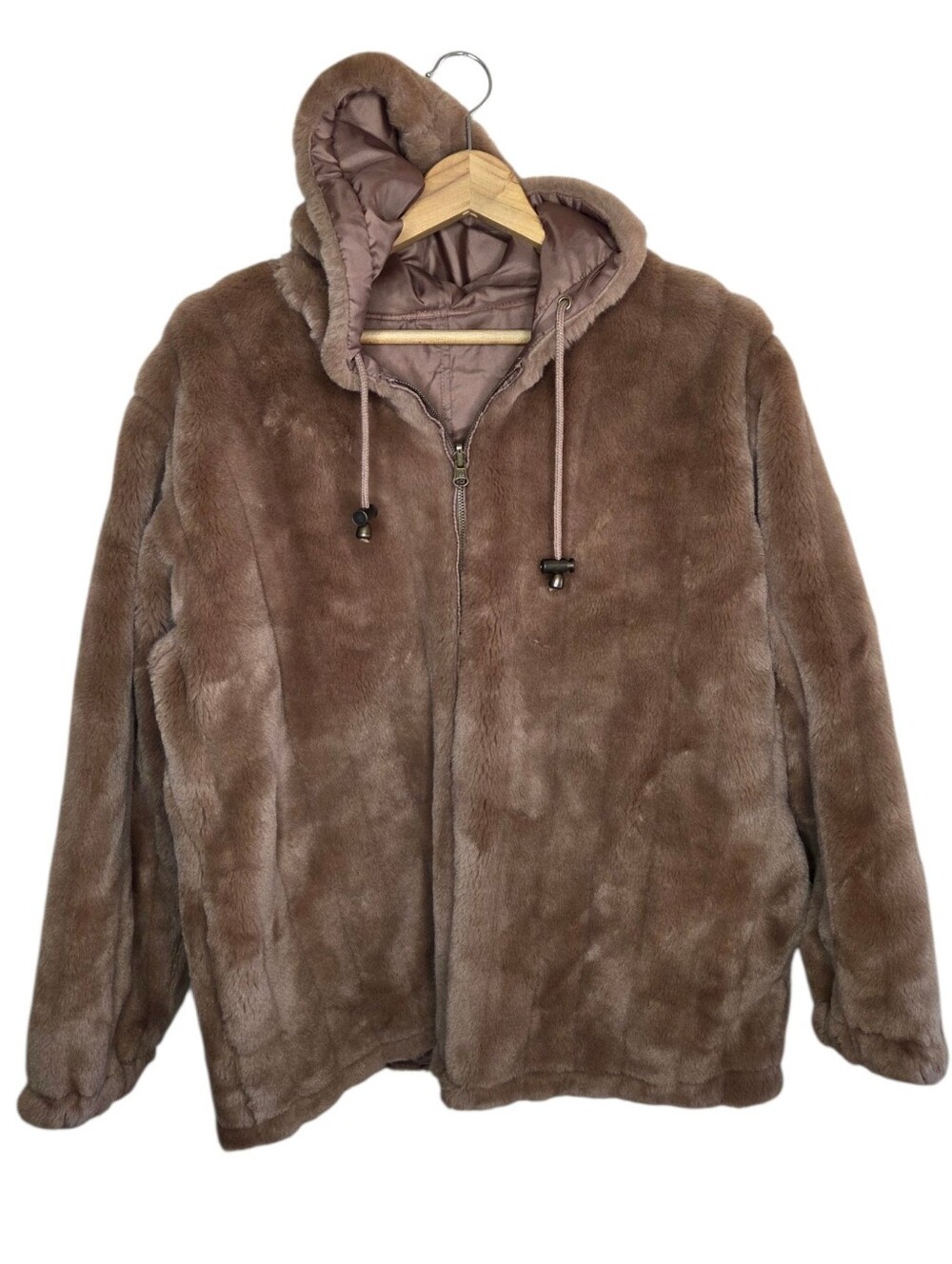CXT Classic Tan Faux Fur Water Resistant Reversible Zip Front Coat Large Petite